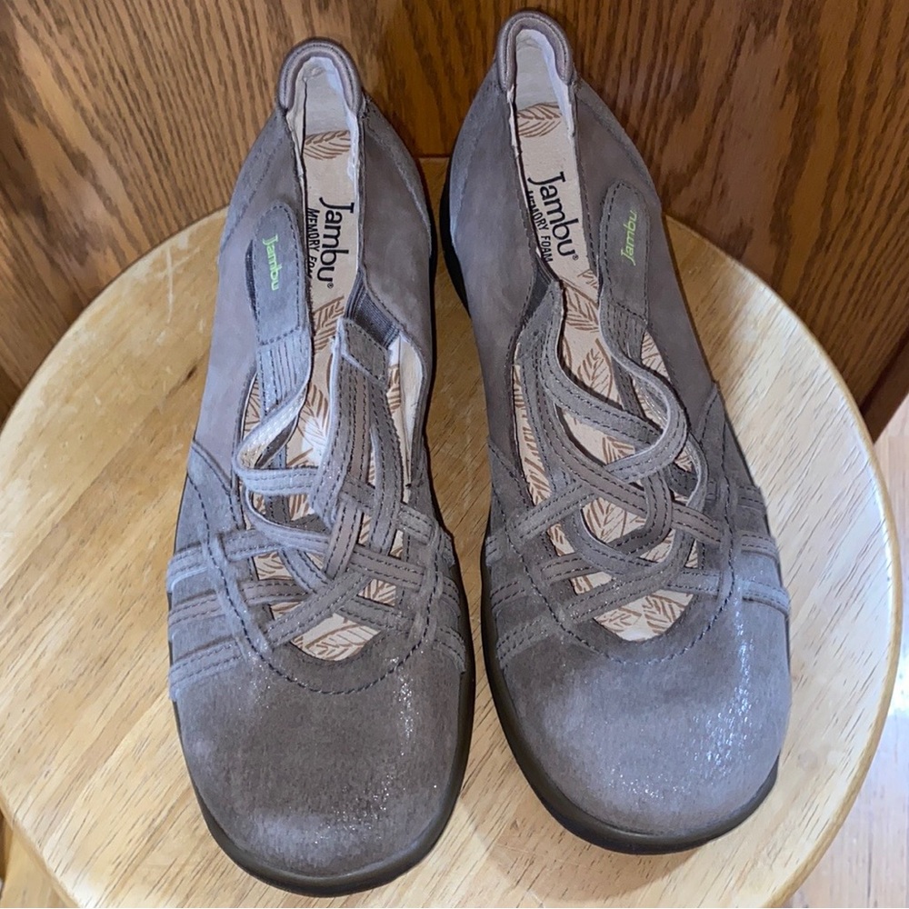 Jambu Women's Taupe Suede Slip-On Casual Shoes